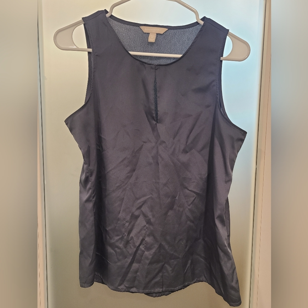 Banana Republic Petite Small Dark Grey Sleeveless Blouse W/ Hook And Eye Keyhole